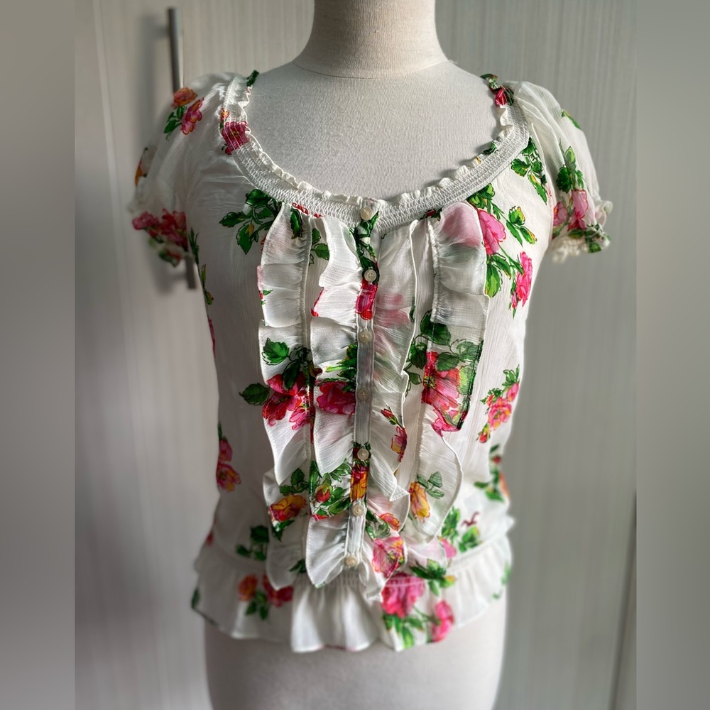 Hollister boho‎ floral button down blouse size XS